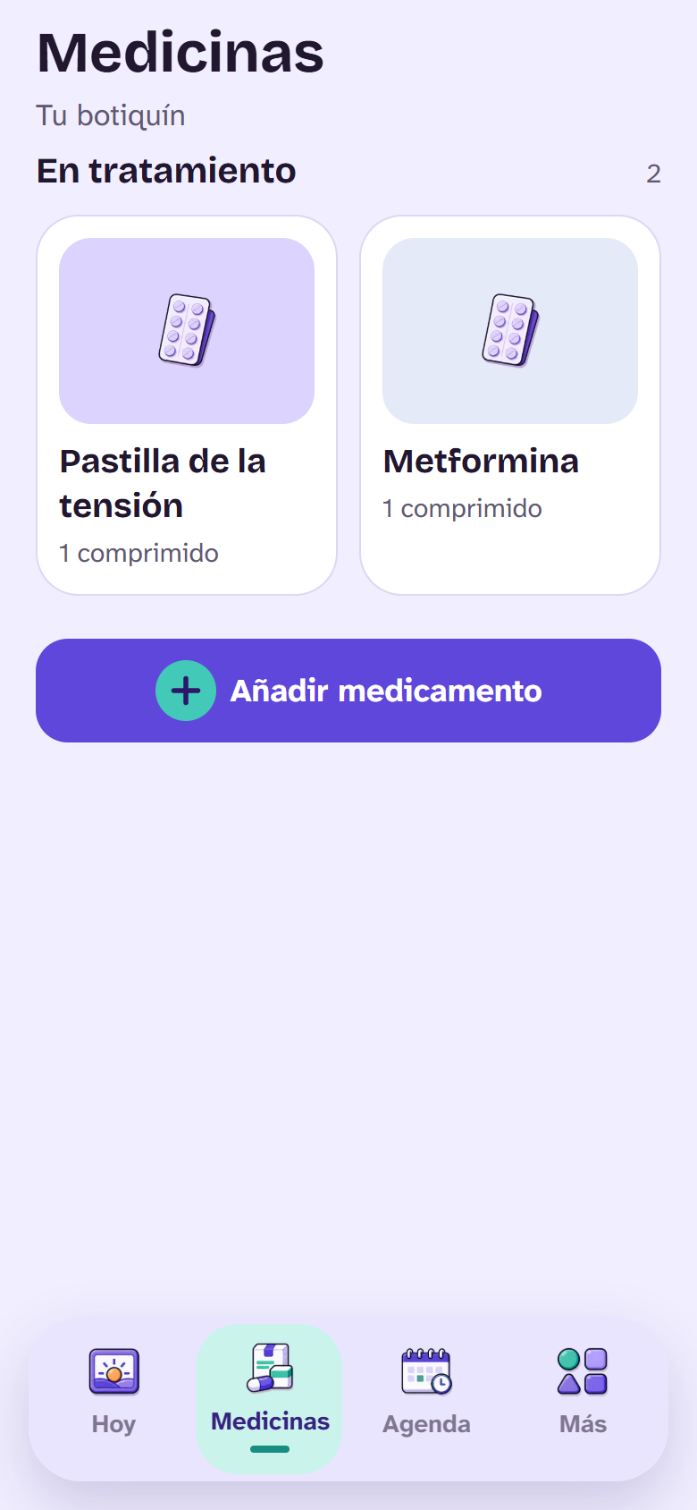 El botiquín con las horas de cada medicamento
